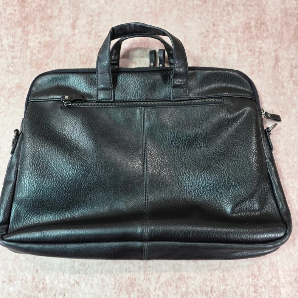 Aldo Mens Black Leather Slim Bag Briefcase Stylish Business Casual